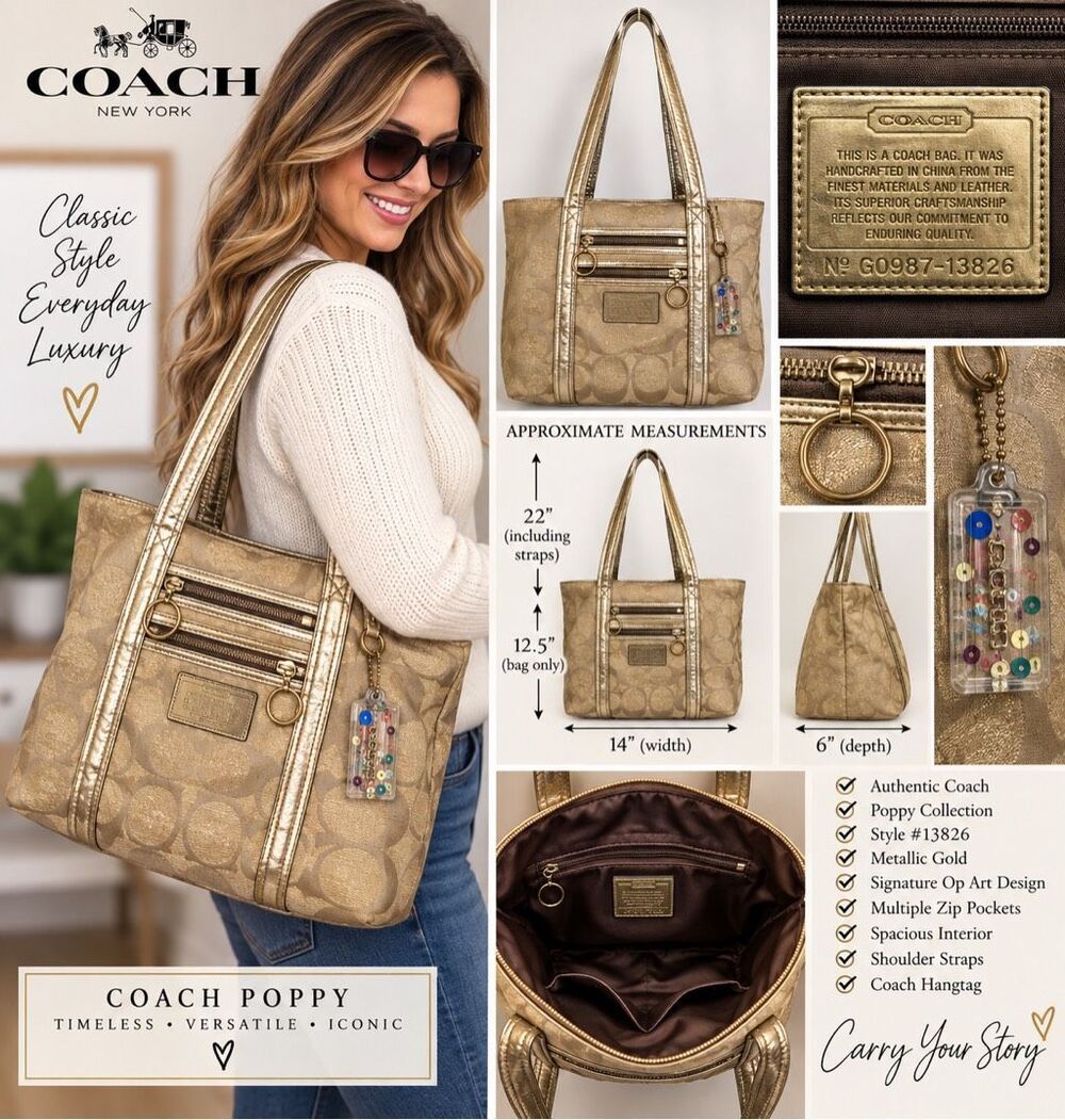 Coach Poppy Op Art Glam Tote 13826 Metallic Gold Y2K